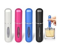 Rynvarl 4 piezas Atomizador Perfume 5ml - Botella Spray Perfume Rellenable por Presión con Ventana Visible, Mini Vaporizador Portátil Perfume para Viaje, Mujer y Hombre
