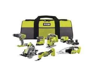 RYOBI 18V ONE+ Kit Combinado Inalámbrico 10 Herramientas - Taladro, Sierra, Multiherramienta y Más - Incluye 2 Baterías y Cargador