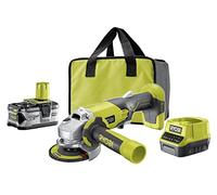 RYOBI - Amoladora angular 18V ONE+ Ø 115 mm, 7500 rpm - Empuñadura auxiliar - Se suministra con 1 batería de litio+ 4,0 Ah, 1 cargador rápido 2,0 A, 1 bolsa de transporte y 1 disco de amolar - R18AG-140S