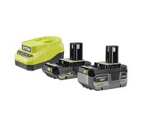 RYOBI - Cargador rápido de 18 V, 2,0 A, batería de Litio + 4,0 Ah + batería 2,0 Ah One+ - RC18120A-242X - Indicador 4 LED, Celdas antichoque, protección sobrecalentamiento, 100% Compatible con