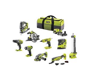 RYOBI - Combo 9 herramientas - 1 batería de 5,0 Ah - 1 batería de 2,0 Ah - 1 cargador - R18CK9-252S