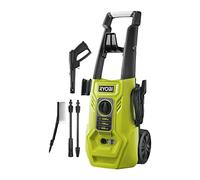 RYOBI - Hidrolimpiadora de Alta Presión 1600W, 130 Bares, 420l/h - Manguera 5m, Carrete, 2 Lanzas (1 Vario, 1 Turbo) y 1 Cepillo Multisuperficie, Depósito Detergente 0,9l - RY130PWA