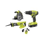Ryobi Kit combinado de 3 herramientas inalámbricas ONE+ de iones de litio de 18 V con (1) batería de 1.5 Ah y cargador