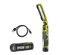 RYOBI - Lámpara de trabajo (4 V, USB de litio, 3 intensidades: 500/250/100 lúmenes, base magnética, cable USB-C - 1 batería de 4 V, 2,0 Ah, USB de litio, RLI4-120G