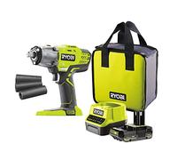 RYOBI - Llave de Impacto Eléctrica Sin Cable 18V ONE+ 3 Modos 180/240/400 Nm - Cuadradillo 1/2", Adaptador Hexagonal 1/4", 3 Llaves de Vaso, 1 Batería Li+ 2,0 Ah, Cargador 2,0 A, Bolsa - R18IW3-120S3