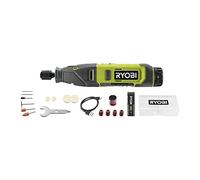 RYOBI - Mini Multiherramienta - para Lijar, Pulir, Grabar y Afilar - Cambio de Puntas sin Herramienta - Velocidad 5000-25000 rpm - 15 Accesorios y Batería de Litio Recargable 4V USB - RRT4-120GA15