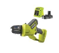 RYOBI - Motosierra de Mano Brushless 18V ONE+ - Barra 10 cm - Herramienta Compacta de Poda de Ramas - Tensor de Cadena sin Herramientas - Ambidiestro - Batería 2,0 Ah y Cargador 1,5 A - RY18PSX10A-120