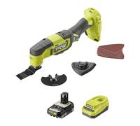 RYOBI Multitool 18V One+™ - Corte de madera metal PVC, lijado precisión, renovación, placa, parquet, 3 cabezales + batería 2Ah + cargador RMT18-1C20GP