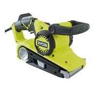 RYOBI Oferta Lijadora de Banda 800W con Cable, Ancho 76mm, Velocidad Giro 330m/min - Doble Empuñadura SoftGrip Ajustable, Succión Ciclónica, Luz de Seguridad Encendido - Incluye 3 Bandas - EBS800