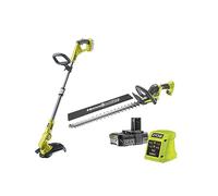 Ryobi One+ Kit 2 en 1: Recortabordes/Delineador 25/30 cm OLT1832 + Cortasetos 55 cm RY18HT55A | Incluye batería 18V 2.0Ah Lithium+ y Cargador 1.7A | Sistema 18V One+ Compatible