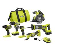 RYOBI ONE+ PCL1600K2 - Kit combinado de 6 herramientas inalámbricas de 18 V con batería de 1.5 Ah, batería de 4.0 Ah y cargador
