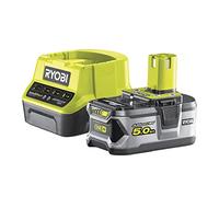RYOBI - Pack 1 Cargador Rápido 2.0 A/h + 1 Batería Litio+ 18V ONE + 5,0 Ah - Batería Multiusos Compatible con Más de 200 Herramientas de Bricolaje, Jardinería, Limpiez, Automoción RYOBI - RC18120-150