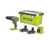 RYOBI - Taladro Atornillador Percutor 18V ONE+ - Par 50Nm, Velocidad 500-1800 RPM, Portabrocas 13mm, 2 Baterías Li+ 2,0 Ah, Cargador 1,5A, Toolbox, 17 Accesorios de Atornillado - R18PD3-220T