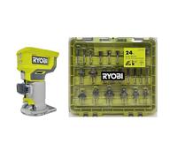 RYOBI ONE+ - Fresadora Router inalámbrico de base fija de 18 V con juego de brocas de enrutador de 24 piezas A252401 (empaquetado a granel)