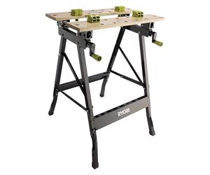 Ryobi RWB02 - Banco de trabajo | Mesa de aluminio y acero, control de pie, 4 mordazas deslizantes y llave de servicio proporcionados, sujeción, aserrada