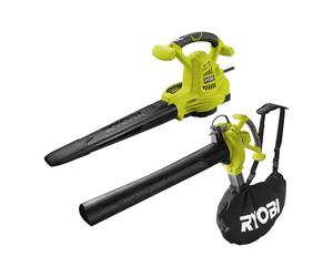 RYOBI - Soplador Aspirador Triturador 2800W 2 en 1 - Velocidad de Soplado 375 km/h - Descarga por Tracción - Trabajo Cómodo - Entregado con Arnés Vertebrae y Boquilla Plana - RBV2800CSV