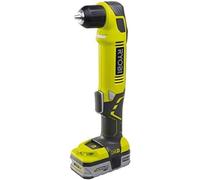 RYOBI - Taladro Atornillador Angular 18V ONE+, 1 Velocidad 1100 rpm - Portabrocas 10mm - Broca para Madera Ø38mm, Metal 10mm - Luz LED - Punta Atornillado Doble - Sin Batería ni Cargador - RAD1801M