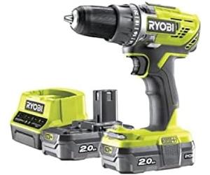 RYOBI - Taladro-atornillador sin cable 18V ONE+™ - 50 Nm - 500-1800 tr/min - porta brocas 13 mm - 2 baterías Lítio+ 2,0 Ah - cargador rápido 2,0 A - Entregado en bolsa de transporte - R18DD3-220S