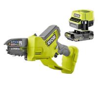 RYOBI - Motosierra de Mano Brushless 18V ONE+ - Barra 10 cm - Herramienta Compacta de Poda de Ramas - Tensor de Cadena sin Herramientas - Ambidiestro - Batería 2,0 Ah y Cargador 1,5 A - RY18PSX10A-120