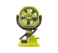 Ryobi - Ventilador con Pinza 18V ONE+ - Ø11cm, 2 Velocidades (2500/3400 rpm), Cabezal Giratorio Multidireccional y Soporte de Pinza - Batería y Cargador no Incluidos - RCF18-0