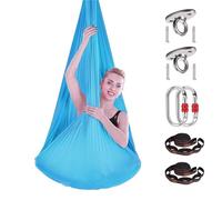 RYQZHHY Hamaca De Yoga Aéreo Juego Completo de 4x2,8 m, Hamaca aérea Seda for Yoga, Ejercicios tracción inversión, antigravedad, Pilates, Columpio Trapecio(BLUE2)