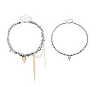 RYRYR Collares Personalizados for Mujer, Moda, Amistad, 2 Piezas, Exquisito Collar de Cuentas de corazón, Colgante de Borla de Amor de Plata, Cadena de Hueso con candado, joyería, Regalos for niñas