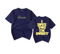 RYSXJLX Gracie Abrams Merch - Camiseta de manga corta con logotipo "I Love You I'm Sorry" para mujer y hombre, azul marino, L