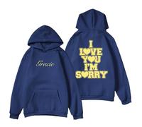 RYSXJLX Gracie Abrams - Sudadera de manga larga con capucha y texto en inglés "I Love You I'm Sorry 2024, azul marino, L