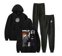 RYSXJLX Milo J - Sudadera con capucha Milo J con capucha y pantalones deportivos, conjunto de dos piezas para mujer y hombre, traje de calle, Negro, S