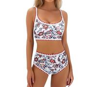 RYTEJFES Bikini para mujer, conjunto de dos piezas, traje de baño con forma de copa grande, cintura alta, dos piezas, pechos, abdomen, bikinis para minimizador, ropa de baño para mujer, talla grande