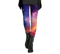 RYTEJFES Leggings Mujer Festival Traje Planeta Disfraz Estampado Elástico Galaxy Pantalones Deportivos 3D Galaxia Estampado Espacial Gimnasio Leggings Elásticos Negro, morado, L