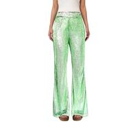 RYTEJFES Pantalones brillantes para mujer, largos, para festival, con lentejuelas, para fiestas, discotecas, campanas, clubwear, lentejuelas, cintura alta, verde, XL