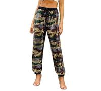 RYTEJFES Pantalones brillantes para mujer, largos, para festival, con lentejuelas, verde militar, XL