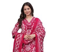 rytras Conjunto de kurta recta estampada de algodón puro para mujer con pantalones palazzo y dupatta | Ropa étnica | Conjunto de traje Kurti para mujer, Rosa, M