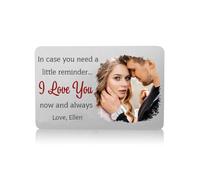 RYTTGOP Tarjeta de metal personalizada con foto - Inserto de cartera grabado con texto personalizado, tarjetas de mensaje doble para él o ella, tarjeta de nota de amor con foto, regalo de aniversario