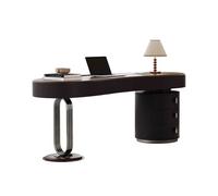RYUQW3RE Escritorio de computadora Escritorio Moderno for Oficina en casa en Color Nogal con cajones y Tomas de Corriente, Tablero Curvo y Patas de Metal.(200cm)
