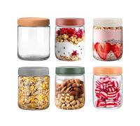 Ryvera Botes de Cristal con Tapa, 6 Pezzi 500ml Overnight Oats Jar, Taza de Muesli Yogur, Reutilizable Porta Yogurt y Cereales Taza de Cereales, Overnight Oats Jar para Fruta Verdura Cereal (6)