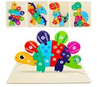 Ryvera Puzle para niños, rompecabezas de madera de 1 año, juguete educativo con patrones de animales, movimientos de ejercicio y reconocimiento de colores