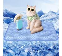 Rywell Cama Fría para Gatos Extra Gruesa 45x60cm, Revestimiento PCM Alfombra Refrescante Perro Que Termocrómicas,Enfriamiento más Prolongado,Uso Reversible, Portable, Impermeable,Lavable(Azul)