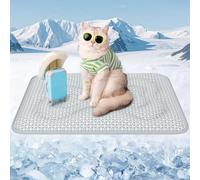 Rywell Cama Fría para Gatos Extra Gruesa 45x60cm, Revestimiento PCM Alfombra Refrescante Perro Que Termocrómicas,Enfriamiento más Prolongado,Uso Reversible, Portable, Impermeable,Lavable(Gris)