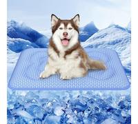 Rywell Cama Fría para Perros Extra Gruesa 70x90cm, Revestimiento PCM Alfombra Refrescante Perro Termocrómicas,Enfriamiento más Prolongado,Uso Reversible, Portable, Impermeable,Lavable(Azul)