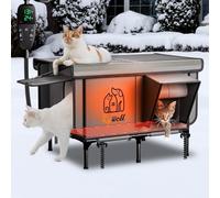 Rywell Pro - Casa para gatos climatizada para exteriores, refugio para gatos de PVC impermeable para todo tipo de clima con marco reforzado, casa elevada para gatos al aire libre con control de