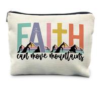RYYCDOI Regalos cristianos inspiradores para mujeres, bolsa de maquillaje cristiana, Faith Can Move Mountains, versículo de la Biblia, bolsas de cosméticos para mujeres, regalos de versículo de la