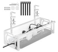 RYZAN Bandeja de gestión de cables para debajo del escritorio, organizador de cables blanco y negro, bandeja de malla metálica de 39 cm y 64 cm, soporte para regleta de alimentación con kit de montaje