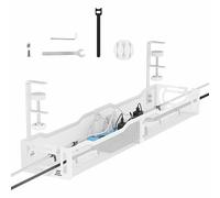 RYZAN Bandeja de gestión de cables para debajo del escritorio, organizador de cables blanco y negro, bandeja de malla metálica de 39 cm y 64 cm, soporte para regleta de alimentación con kit de montaje