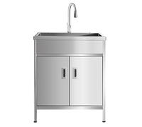 RYZQWE Fregadero de Cocina Independiente Fregadero de Acero Inoxidable Fregadero Industrial de Acero Inoxidable de una cubeta for lavadero de Cocina Restaurante Camping Parrilla(75x45x80cm)