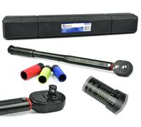 RZ TOOLS Llave Dinamométrica 1/2" Profesional 28-210 Nm + Vasos Impacto 17, 19 y 21 mm | Acero CrV Alta Resistencia | Carraca Reversible | Ajuste Preciso de Par para Llantas y Mecánica