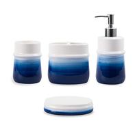 RZCNC Juego de Accesorios de baño Azul Marino, Juego de 4 Piezas de Accesorios de cerámica Azul para decoración de baño, Contiene Vaso para Cepillo de Dientes, dispensador de jabón, jabonera, Vaso