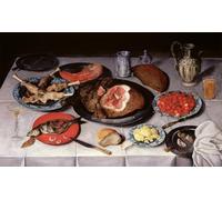 RZHRHJES Abstracto Cuadro Pintura Sobre Lienzo Pared Arte Cuadro Desayuno con jamón de pescado y cerezas de Jacob Van Hulsdonck para Decoración de Paredes 60x90cm