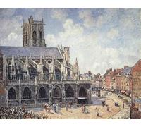 RZHRHJES Cuadro en Lienzo Impresión Pintura la iglesia de Saint Jacques en Dieppe bajo el sol de la mañana por Camille Jacob Pissarro para la Decoración del Hogar del Dormitorio 60x90cm